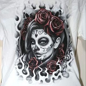 Beautiful Sugar Skull Dia De Muertos Floral Smoke Woman. Medium great condition